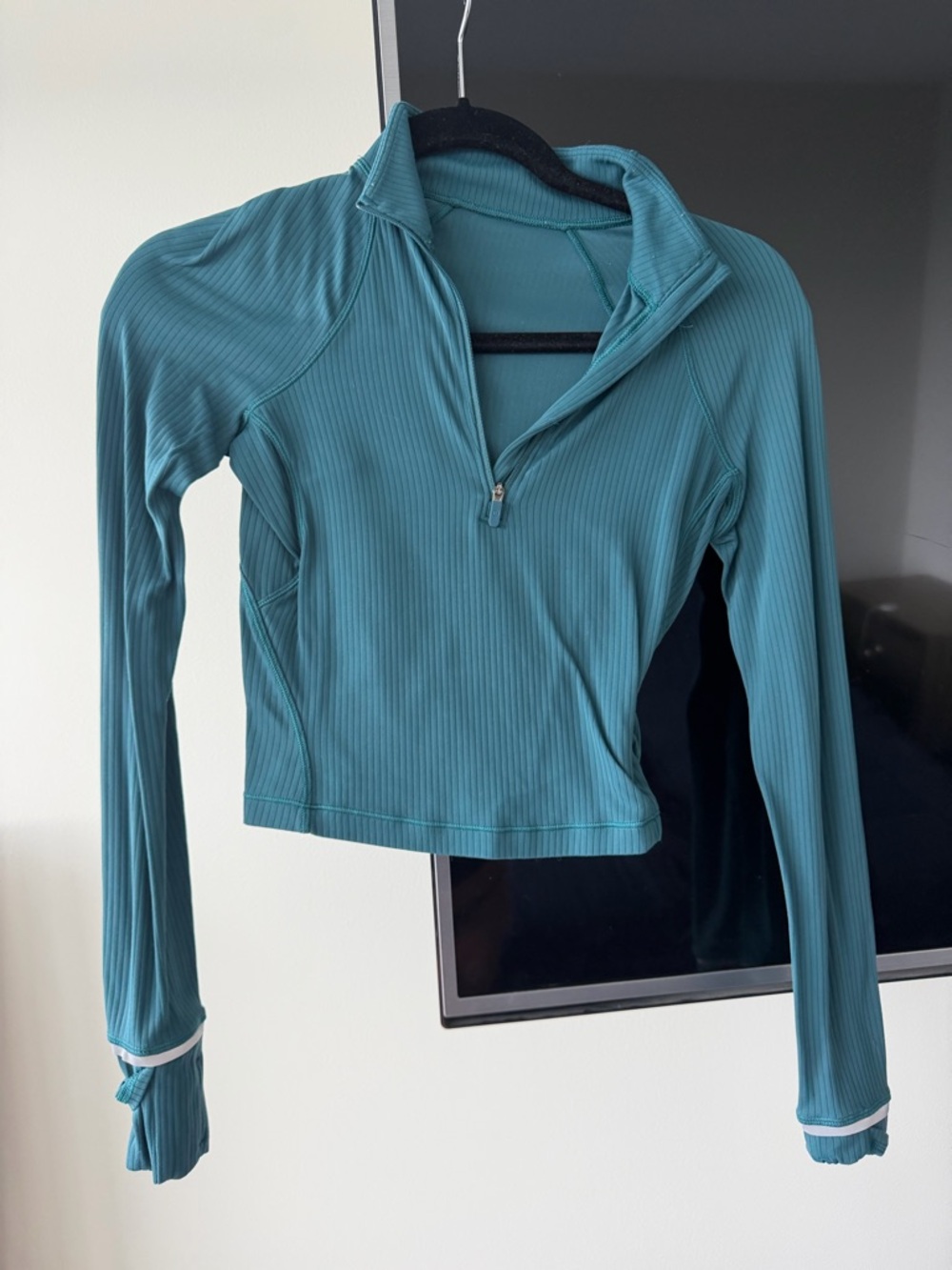 lululemon athletica Teal Ribbed Quarter-Zip Crop Top